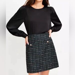 LOFT Green and Black Tweed Skirt Size 8